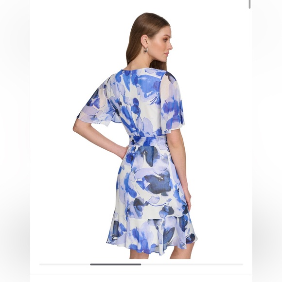 DKNY Surplice-Neck Cape-Sleeve Fit & Flare Dress- NEW - Picture 7 of 10